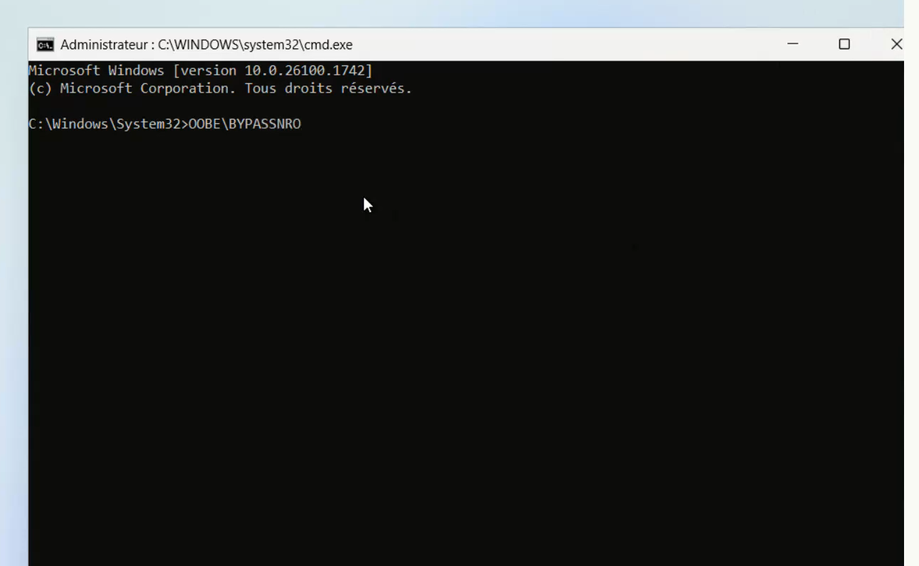 Commande OOBE Bypass